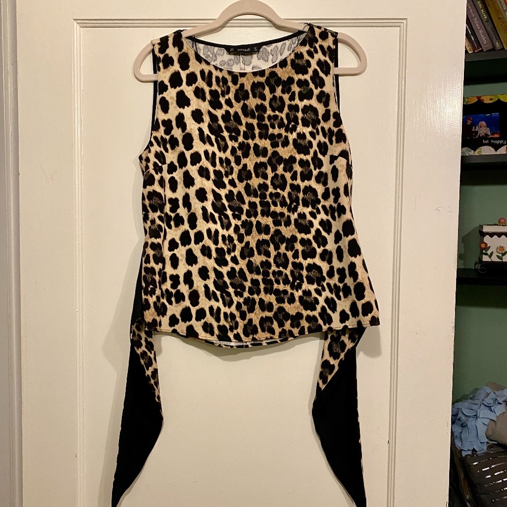 Zara Leopard Print Tie-front Blouse